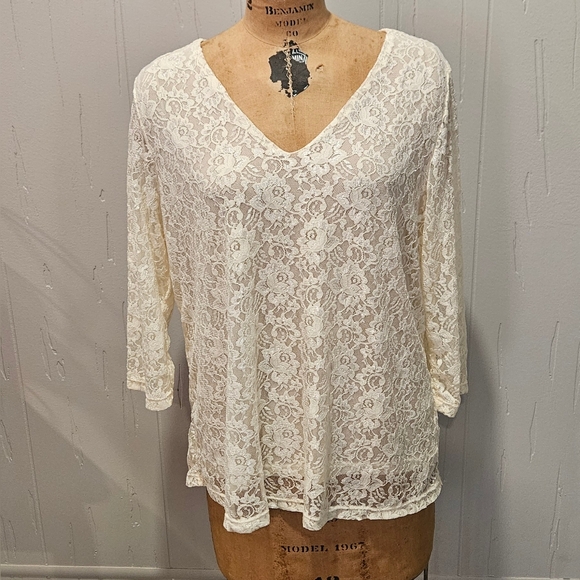 motto Tops - Motto Lace Top Shirt V-neck 3/4 Sleeves Womens XL